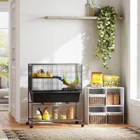 PawHut Gaiola para Animais Pequenos de 3 Níveis com Rodas Rampas e Bandeja Amovível Recinto para Roedores 88x48x102 cm Cinza Escuro(m-10)