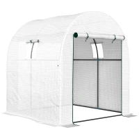 Outsunny Seră Tip Tunel pentru Grădină 1.8x1.8x2 m din Oțel și PE Anti-UV cu Uși Rulabile și Ferestre, Albă(m-1)