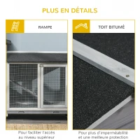 PawHut Clapier bois pour lapins petit enclos animaux villa pour lapin sur roulettes 2 étages gris(m-6)