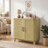 HOMCOM 80cm Sideboard Buffet Cabinet, Storage Cabinet with 2 Curved Doors, Adjustable Shelf and Legs for Dining Room, Oak(m-2)