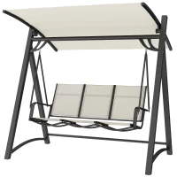 Outsunny Baloiço de Jardim de 3 Lugares com Teto Ajustável UPF50+ Assento Transpirável e Estrutura em Metal 188x130x183 cm Creme(m-11)