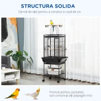 PawHut Colivie pentru Peruşi cu 2 Stinghii și Scară în Arc, din Oțel, 62,5x62,5x156 cm, Gri(m-7)