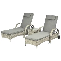 Outsunny Sonnenliege 3er-Set verstellbar Gartenliege Set mit Tisch Gartenmöbel aus Polyrattan Grau(m-1)