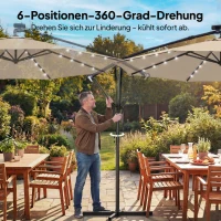 Outsunny Ampelschirm LED Solar ca. Ø300 cm Drehbar Sonnenschirm mit Kurbel Ständer Schutzhülle Beige(m-7)