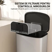 HOMCOM Pubelă de Bucătărie cu Pedală 50L, Capac cu Închidere Lentă, Deschidere la 90° și Recipient Detașabil, Oțel Inoxidabil, Gri(m-8)