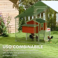 PawHut Recinto per Galline da 6m² per 6-8 Animali con Tetto Impermeabile, Mangiatoia e Posatoio, 3x2x1.9m, Argento(m-9)