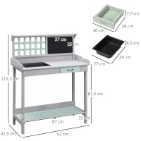 HOMCOM Pflanztisch Gärtnertisch Gartentisch Blumentisch mit Schublade und Wanne für den Garten Tannenholz Mintgrün + Grau 92 x 42,5 x 119,5 cm(m-3)