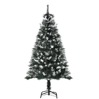 HOMCOM Árvore de Natal Automática 150 cm com 378 Ramos 41 Decorações Suporte em Aço Base Dobrável e Removível Verde(m-1)