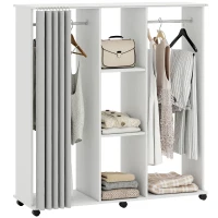 HOMCOM Armoire penderie Meuble de Rangement Mobile 6 roulettes 120L x 40l x 128H cm en bois blanc(m-11)