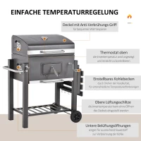 Outsunny Grillwagen Holzkohlegrill Grill BBQ Standgrill Holzkohle Kohlegrill Gartengrill, Edelstahl+Eisen Schwarz 115 x 56 x 108 cm(m-5)
