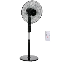 HOMCOM Standventilator mit Fernbedienung, Höhenverstellbarer Ventilator, 70° Oszillierender Lüfter, 3 Geschwindigkeitsstufen, Verstellbarer Neigungswinkel, 7,5h Timer, Ø44,5 x 110-124 cm, Schwarz(m-12)
