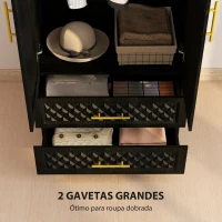 HOMCOM Roupeiro com Espelho 2 Portas e 2 Gavetas Relevo de Diamante Barra para Pendurar Estilo Moderno 80x50x180 cm Preto(m-5)