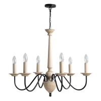 HOMCOM Kronleuchter Hängelampe 6-flammig Pendelleuchte mit Glas königlich traditionell klassisch mit 6 Armen, Stahl, Schwarz+Holzfarbe, 60x60x105 cm(m-10)