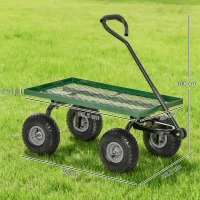 Outsunny Cărucior de grădină din oțel cu capacitate de 150 kg și mâner acoperit, 94x48.5x100 cm, negru și verde(m-3)
