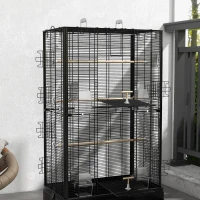 PawHut Gaiola para Pássaros 61x36,5x98 cm com Portas Poleiros Bandeja Removível e Alças para Canários Periquitos Preto(m-9)