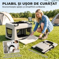 PawHut Transportor Moale Pliabil pentru Câini Mici și Medii, cu Bol, din Țesătură Oxford, Gri Deschis(m-6)