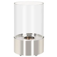 HOMCOM Biokamin Ethanol Kamin Bio Ethanol Brenner 0,4L Brenndauer kein Rauch mit Feuerlöschhaken Edelstahl gehärtetes Glas Silber 23 x 23 x 39 cm(m-1)