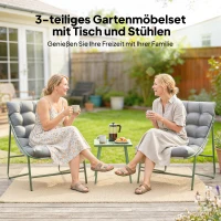 Outsunny Balkonmöbel Set 3 teilig Gartenmöbel Set mit Tisch Kissen Stahlgestell verstellbar Fußpads Hellgrau(m-4)