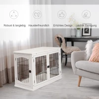 PawHut Transportbox für Hunde 58,5 cm x 81 cm x 66 cm Türen, MDF-Holz Eisen, 58, 5 cm x 81 cm x 66 cm, Weiß(m-5)
