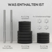 HOMCOM Kurzhantel Set 25KG Hantelset mit Hantelscheiben für Zuhause Büro Fitnessstudio Stahl Kunstleder Schwarz(m-6)