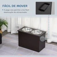 PawHut Comedouro Elevado para Cães com 2 Tigelas de Aço Inoxidável e Espaço de Armazenamento Oculto 60x30x41 cm Castanho Escuro(m-7)