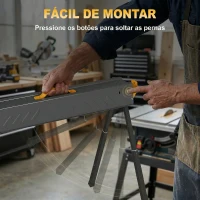 HOMCOM Conjunto de 2 Cavaletes para Serra Dobráveis Altura Ajustável para Madeira 2x4 com Alça e Ganchos Suporta até 500 kg Preto(m-7)