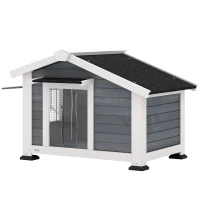 PawHut Hundehütte wetterfestes Hundehaus aus Holz mit herausnehmbarem Boden Asphaltdach öffnendem Fenster 98x76x69,5 cm Grau(m-11)