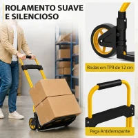 HOMCOM Carrinho Dobrável com Pega Telescópica Ajustável, Carga até 60 kg, com Rodas, para Garagem, Amarelo(m-5)
