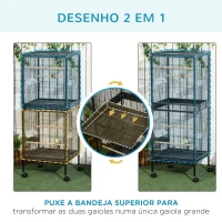 PawHut Gaiola para Pássaros com Rodas de 2 Níveis  com Bandejas Removíveis Portas Comedouros Poleiros 51,5x50x140 cm Preto(m-4)