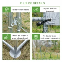 PawHut Grand enclos poulailler 5,32 ㎡ parc grillagé toit anti-UV porte verouillable 2,8 x 1,9 x 1,97 m argenté(m-7)