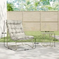 Outsunny Conjunto de Jardim de 3 Peças com 2 Cadeiras Lounge Mesa de Café e Almofadas para Exterior Pátio Varanda Cinzento Claro(m-3)