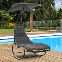 Outsunny Schaukelliege Schaukelstuhl Relaxliege mit Dach Garten Balkon Büro Dunkelgrau 185 x 114 x 190 cm(m-10)