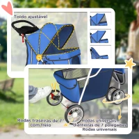 PawHut Carrinho para Cães Pequenos com Cesto de Armazenamento Janelas de Malha e Cinto de Segurança 77x44x102 cm Azul(m-5)