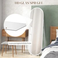 HOMCOM Ganzkörperspiegel, ovale Form, freistehend, Metallrahmen, 40x160cm, Farbe: Weiß(m-5)