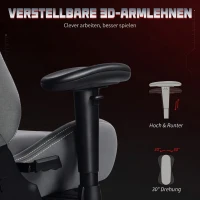 HOMCOM Ergonomischer Gaming-Stuhl mit 3D-Armlehnen, verstellbar, rollbarer Schreibtischstuhl mit Lendenstütze, Grau(m-6)