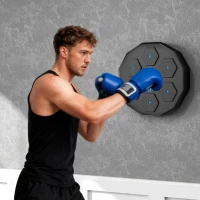 SPORTNOW Boxtrainer mit Musikfunktion, Bluetooth, leuchtende Punkte, Wandaufhängung, Kunstleder, Schwarz(m-8)