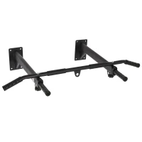 HOMCOM Klimmzugstange zur Wandmontage oder Deckenmontage bis 150 kg belastbar, Multifunktionale Pull Up Bar mit rutschfest Griffe, Ösen sicher stabil Klimmzug Stange für Fitness Zuhause, Stahl Schwarz(m-1)