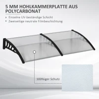 Outsunny Türüberdachung, Schutz vor Regen, Wind und Hagel, Polycarbonat, Aluminium-Verbindungstangen, 200 x 96 x 27 cm, Schwarz(m-4)