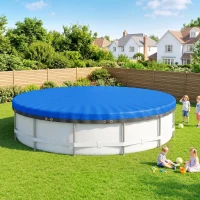 Outsunny Poolabdeckung rund Ø 550 cm staub- und wasserdichte Abdeckplane mit Sicherungsseil Spanner für Sommer & Winter, Blau(m-10)