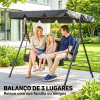 Outsunny Baloiço de Jardim de 3 Lugares com Almofada Toldo Ajustável e Estrutura de Aço para Balcão Terraço 172x110x153 cm Preto(m-6)