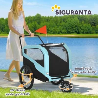 PawHut Remorcă pentru bicicletă pentru câini, max. 30kg, cu 2 intrări și buzunare de depozitare, din oțel și material Oxford, albastră(m-7)