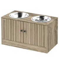 PawHut Hundefutterstation mit 2 Edelstahl-Näpfen, Schrank für Utensilien, für große Hunde, Zubehör, Braun(m-11)