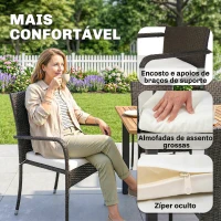 Outsunny Conjunto de Mesa e Cadeiras de Jardim em Vime 7 Peças com Mesa Extensível em Madeira e 6 Cadeiras Empilháveis Creme(m-8)