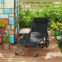 Outsunny Espreguiçadeira Dobrável com Encosto Ajustável Apoio de Cabeça Bolso Lateral Bandeja e Estrutura em Aço 190x60x31 cm Preto(m-9)
