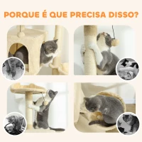 PawHut Arranhador para Gatos com Múltiplas Plataformas Cama 2 Cavernas Rede Escada Postes de Sisal 56x56x180 cm Bege(m-8)
