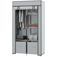HOMCOM Kleiderschrank Stoffschrank 1 Kleiderstange, 2 Schubladen, 83 x 42.5 x 162,5 cm, Grau(m-1)