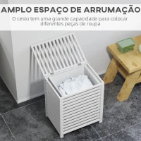 HOMCOM Cesto de Roupa de Bambu Cesto Roupa Suja Capacidade 55L com Bolsa Amovível Forma Retangular 50x36x60 cm Branco(m-4)