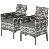 Outsunny 2er Set Gartenstuhl Polyrattan Gartenmöbel mit 2 Sessel Abnehmbaren Kissen Stahlrahmen Grau(m-11)