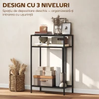 HOMCOM Consolă cu Rafturi Deschise pe 3 Niveluri, Metal, 55x30x85 cm, Negru(m-4)