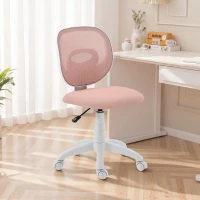 HOMCOM Scaun de Birou Ergonomic Rotativ din Material Tip Plasă Respirabil Fără Brațe, Înălțime Reglabilă, Roz(m-8)